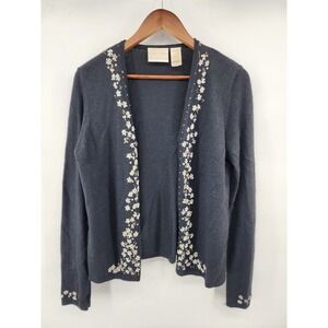 Emma James Liz Claiborne Silk Angora Floral Beaded Cardigan Sweater Large